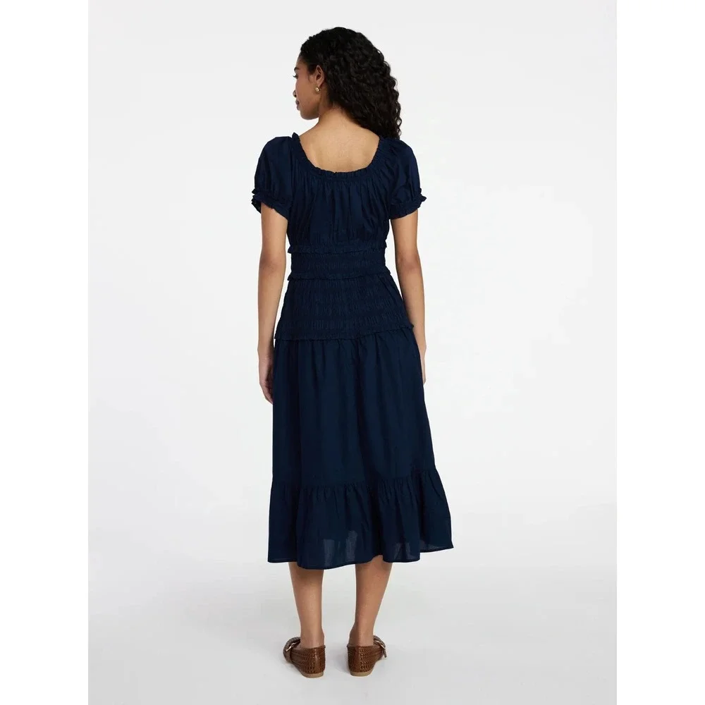 Time & Tru Women's Short Sleeve Peasant Cotton Panel Maxi Dress L Blue NWT - Picture 3 of 6